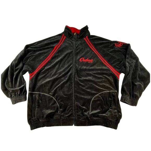 ANDRÉ 3000 |Rare Vintage Y2K Outkast Clothing 3XL Black Red Velvet Velour Jacket - Picture 1 of 9